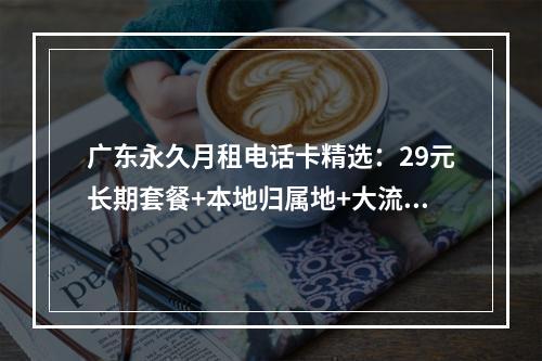 广东永久月租电话卡精选：29元长期套餐+本地归属地+大流量