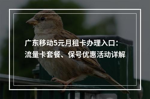 广东移动5元月租卡办理入口：流量卡套餐、保号优惠活动详解