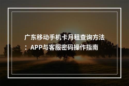 广东移动手机卡月租查询方法：APP与客服密码操作指南