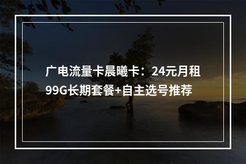 广电流量卡晨曦卡：24元月租99G长期套餐+自主选号推荐