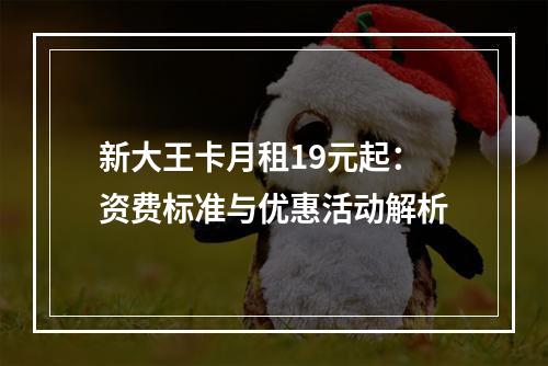 新大王卡月租19元起：资费标准与优惠活动解析