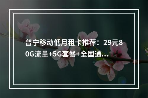 普宁移动低月租卡推荐：29元80G流量+5G套餐+全国通用