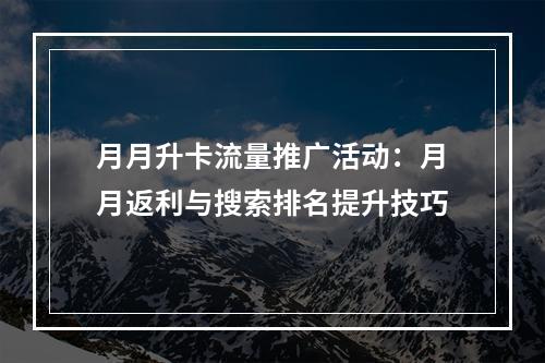 月月升卡流量推广活动：月月返利与搜索排名提升技巧