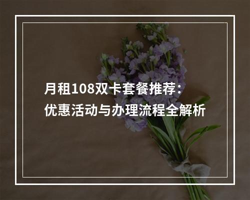 月租108双卡套餐推荐：优惠活动与办理流程全解析