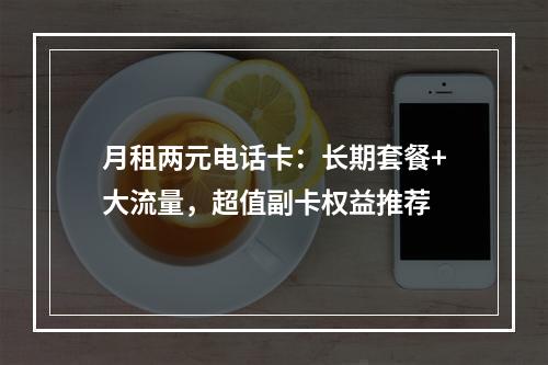 月租两元电话卡：长期套餐+大流量，超值副卡权益推荐