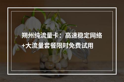 朔州纯流量卡：高速稳定网络+大流量套餐限时免费试用