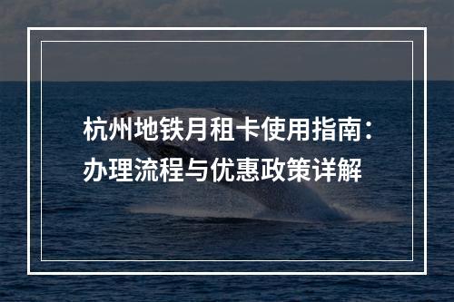 杭州地铁月租卡使用指南：办理流程与优惠政策详解