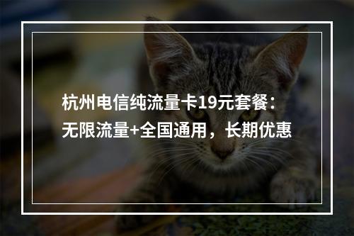 杭州电信纯流量卡19元套餐：无限流量+全国通用，长期优惠