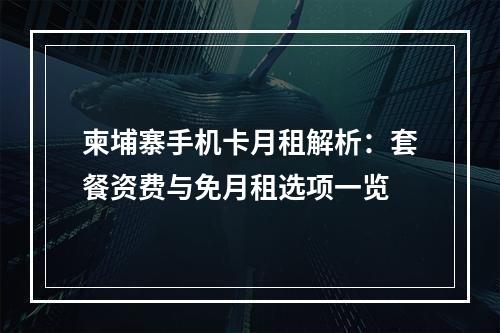 柬埔寨手机卡月租解析：套餐资费与免月租选项一览