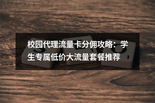 校园代理流量卡分佣攻略：学生专属低价大流量套餐推荐