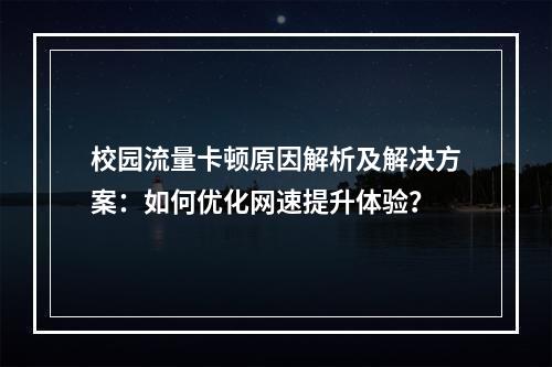 校园流量卡顿原因解析及解决方案：如何优化网速提升体验？