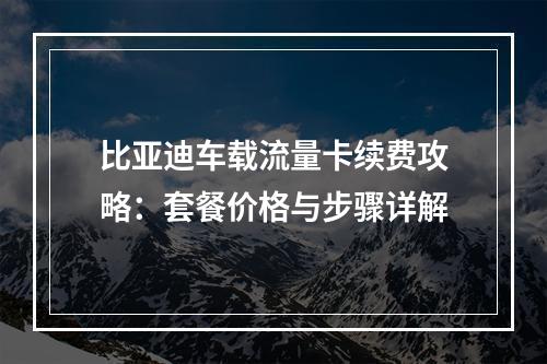 比亚迪车载流量卡续费攻略：套餐价格与步骤详解