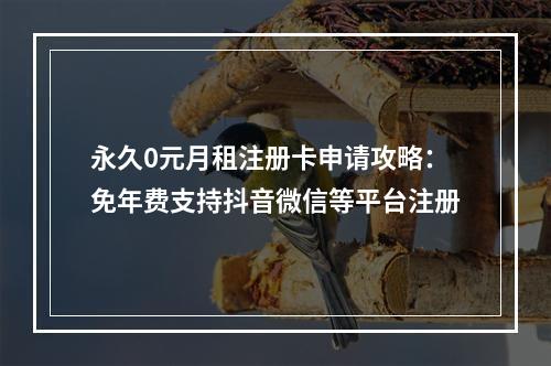 永久0元月租注册卡申请攻略：免年费支持抖音微信等平台注册
