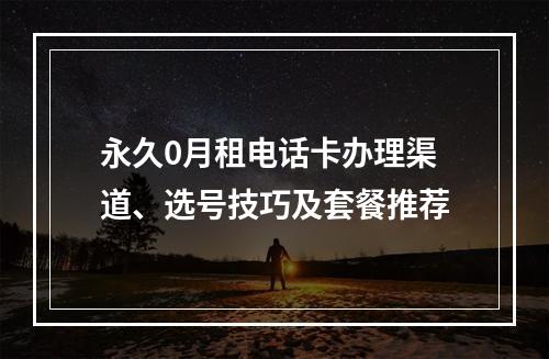 永久0月租电话卡办理渠道、选号技巧及套餐推荐