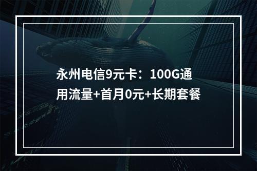 永州电信9元卡：100G通用流量+首月0元+长期套餐