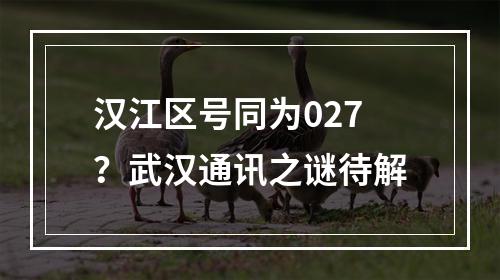 汉江区号同为027？武汉通讯之谜待解
