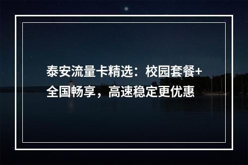 泰安流量卡精选：校园套餐+全国畅享，高速稳定更优惠