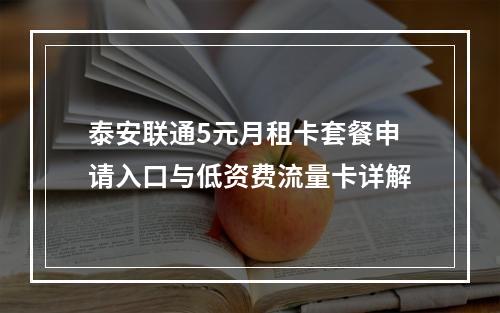 泰安联通5元月租卡套餐申请入口与低资费流量卡详解