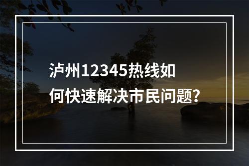 泸州12345热线如何快速解决市民问题？