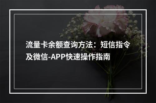 流量卡余额查询方法：短信指令及微信-APP快速操作指南
