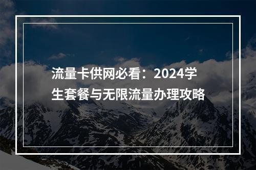 流量卡供网必看：2024学生套餐与无限流量办理攻略