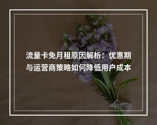 流量卡免月租原因解析：优惠期与运营商策略如何降低用户成本