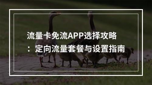 流量卡免流APP选择攻略：定向流量套餐与设置指南