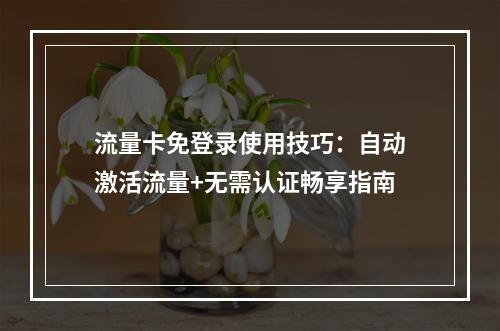 流量卡免登录使用技巧：自动激活流量+无需认证畅享指南