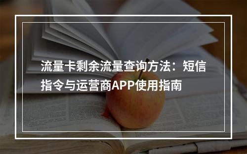流量卡剩余流量查询方法：短信指令与运营商APP使用指南