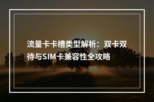 流量卡卡槽类型解析：双卡双待与SIM卡兼容性全攻略