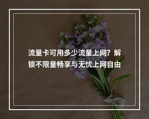 流量卡可用多少流量上网？解锁不限量畅享与无忧上网自由