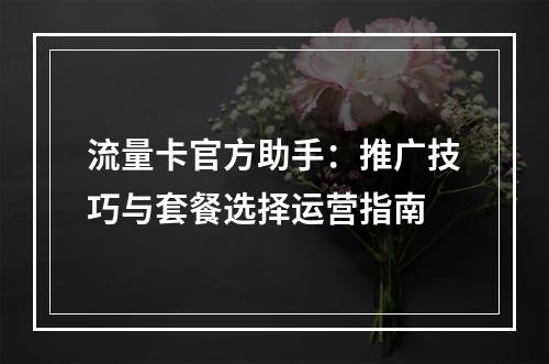 流量卡官方助手：推广技巧与套餐选择运营指南