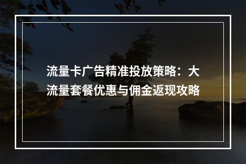 流量卡广告精准投放策略：大流量套餐优惠与佣金返现攻略