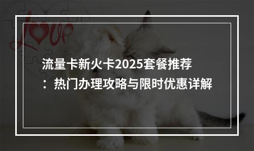 流量卡新火卡2025套餐推荐：热门办理攻略与限时优惠详解