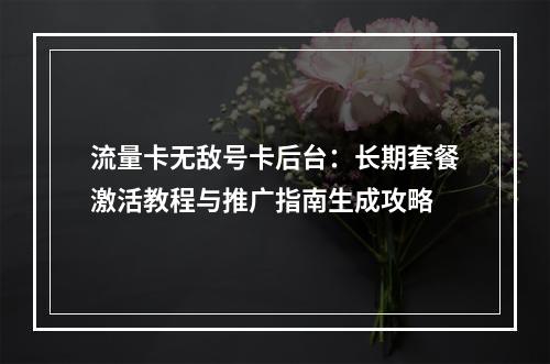 流量卡无敌号卡后台：长期套餐激活教程与推广指南生成攻略