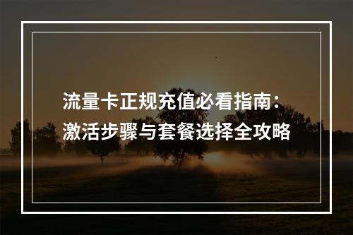 流量卡正规充值必看指南：激活步骤与套餐选择全攻略