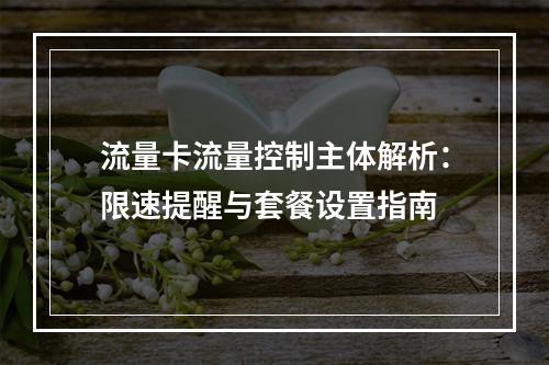 流量卡流量控制主体解析：限速提醒与套餐设置指南