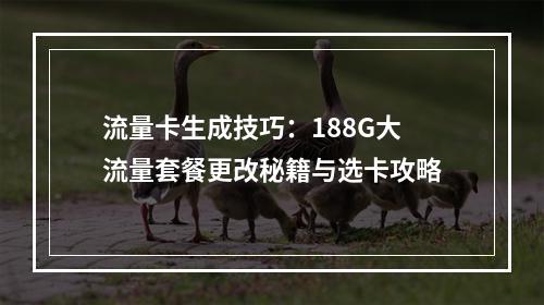 流量卡生成技巧：188G大流量套餐更改秘籍与选卡攻略