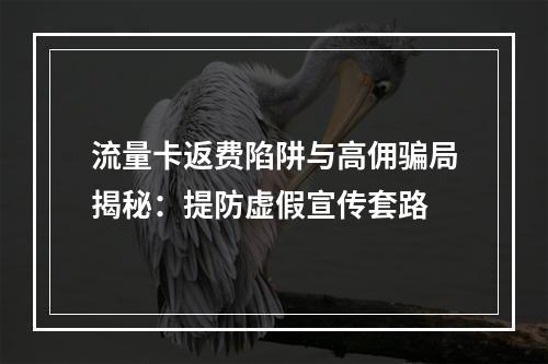 流量卡返费陷阱与高佣骗局揭秘：提防虚假宣传套路