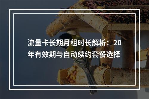 流量卡长期月租时长解析：20年有效期与自动续约套餐选择