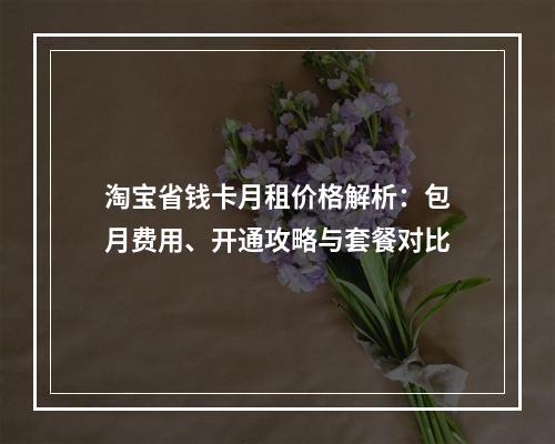 淘宝省钱卡月租价格解析：包月费用、开通攻略与套餐对比