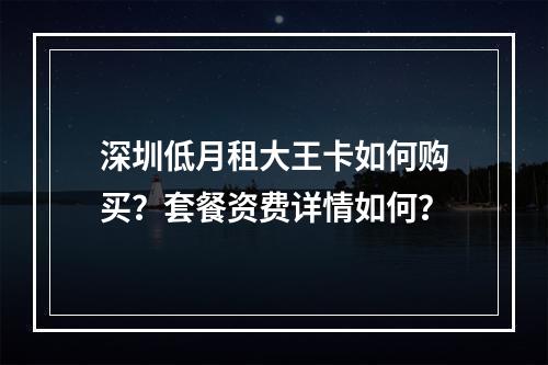 深圳低月租大王卡如何购买？套餐资费详情如何？
