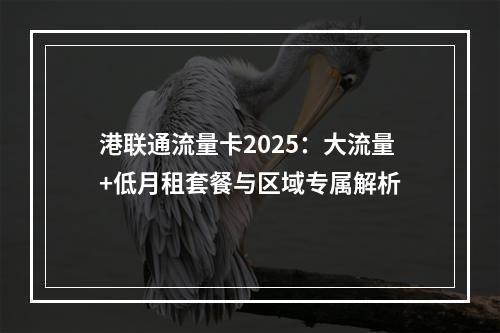 港联通流量卡2025：大流量+低月租套餐与区域专属解析