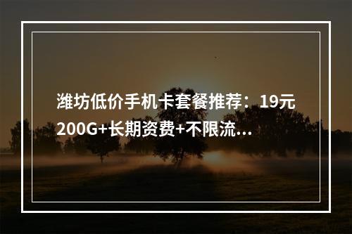 潍坊低价手机卡套餐推荐：19元200G+长期资费+不限流量