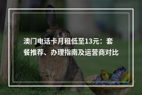 澳门电话卡月租低至13元：套餐推荐、办理指南及运营商对比