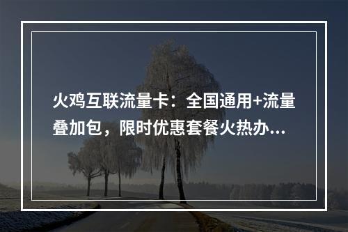 火鸡互联流量卡：全国通用+流量叠加包，限时优惠套餐火热办理
