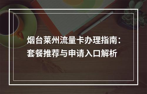 烟台莱州流量卡办理指南：套餐推荐与申请入口解析