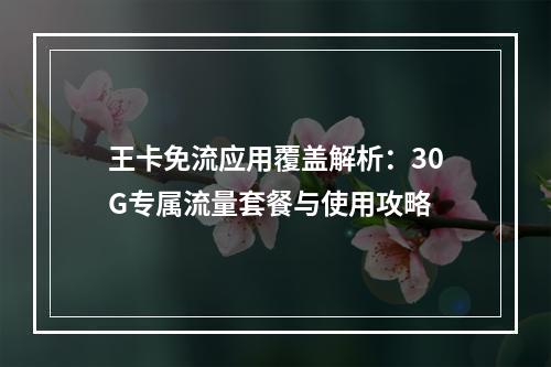 王卡免流应用覆盖解析：30G专属流量套餐与使用攻略