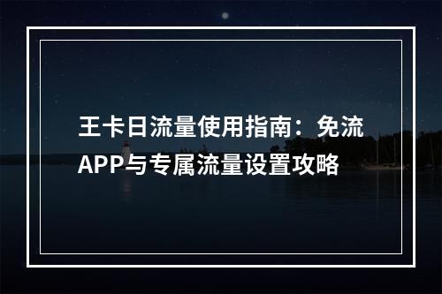 王卡日流量使用指南：免流APP与专属流量设置攻略