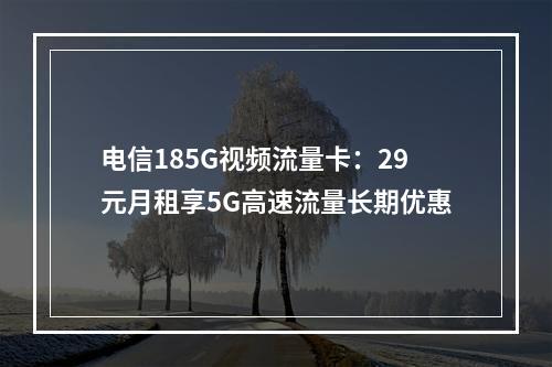 电信185G视频流量卡：29元月租享5G高速流量长期优惠
